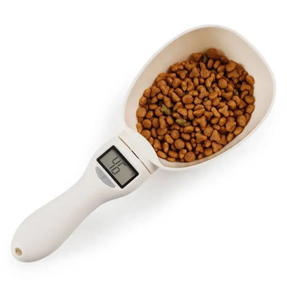Digital pet food measuring scoop with a digital display