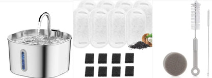 Pet water fountain set with filters, cleaning brush, and accessories  