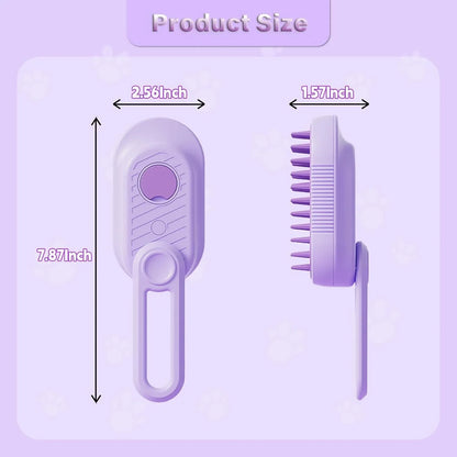 Purple pet grooming tool with measurements  