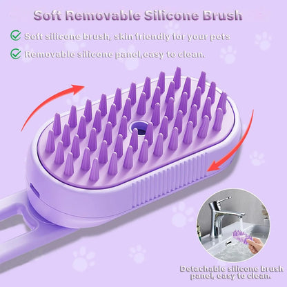 Purple silicone pet grooming brush for pets