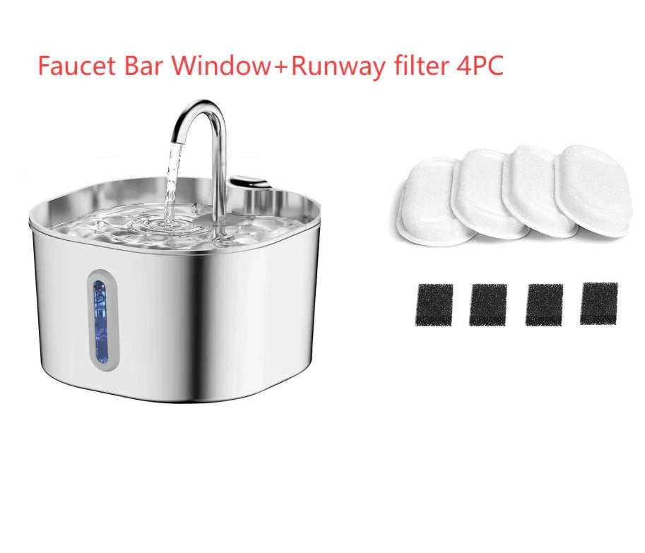 Stainless steel water filter system with faucet bar, window, and filters  