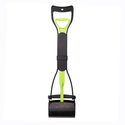 Garden dog pooper scooper with black handle and green head 